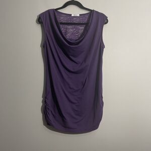 Meaneor Purple Lace Yoke Top L Short Sleeve Soft Feminine Romantic Blouse